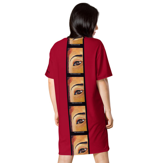 T-Shirt Dress"THE FEMALE GAZE" (Azalea Red)